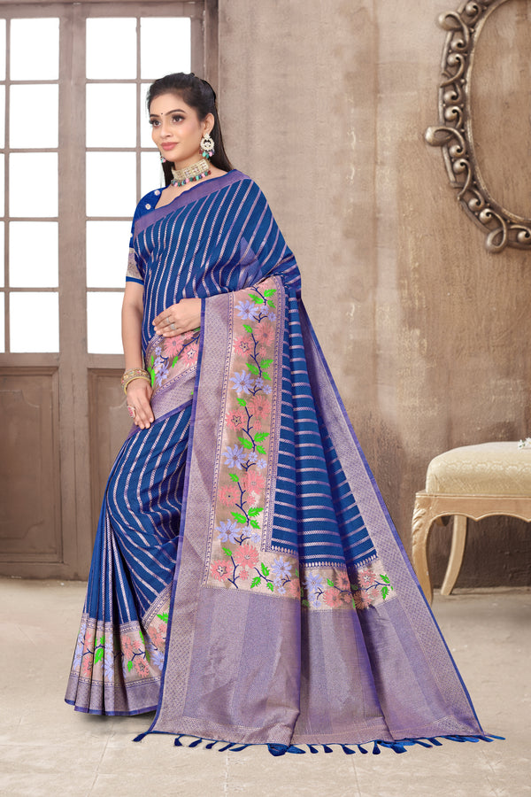 New Party Wear Kota-Doria Minakari Zari Weaving Banarasi Silk Saree