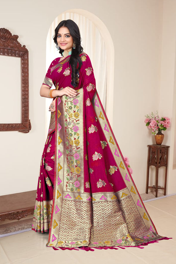 New Wedding Wear Flower Design Kota-Doria Minakari Zari Weaving Silk Saree