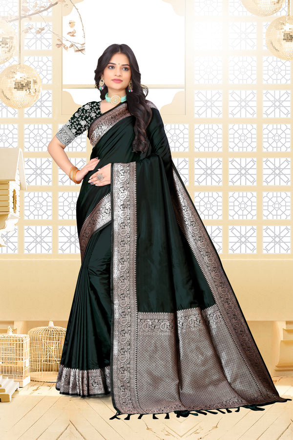 New Wedding Wear Bottle Green Color Fancy Silver-Coffee Zari Weaving Silk Saree