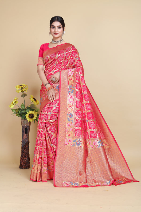 New Wedding Wear Pink Color Fancy Design Light-weight Minakari Zari Weaving Banarasi Silk Saree