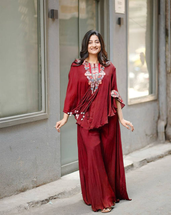 New Trendy Rani Color Three Piece Indo Western with Sequence Embroidered Work