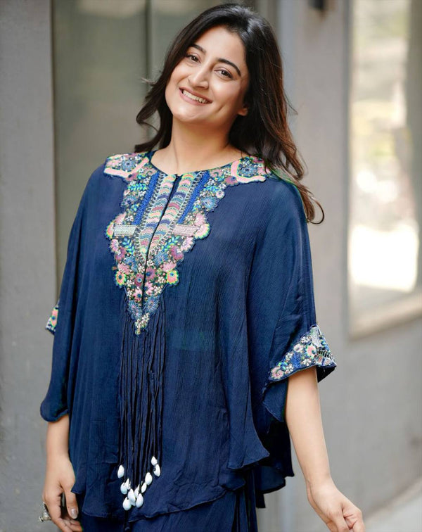 New Trendy Navy Blue Color Three Piece Indo Western with Sequence Embroidered Work