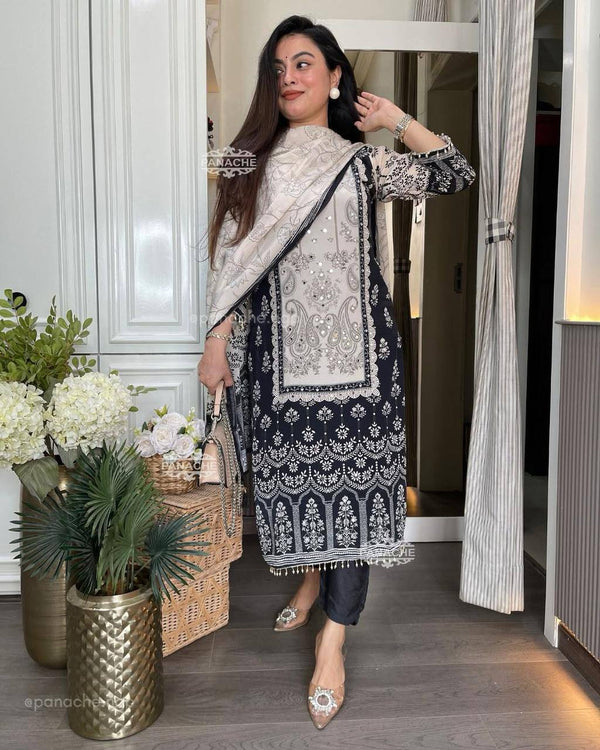 Designer Wear Trending Top with Printed Work with Mirror Work with Pant and Dupatta